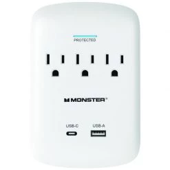 Discount 🧨 Monster Just Power It Up 0 ft. L 3 outlets Surge Protector White 1200 J ✨