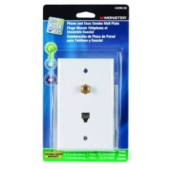 Discount 🎉 Monster Just Hook It Up White 1 gang Plastic Coax/Phone Wall Plate 1 pk 💯