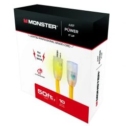 Promo 🤩 Monster Just Power It Up Outdoor 50 ft. L Yellow Extension Cord 10/3 SJTW 💯
