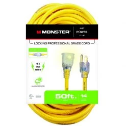 Hot Sale ✨ Monster Just Power It Up Outdoor 50 ft. L Yellow Extension Cord 14/3 SJTW 👏