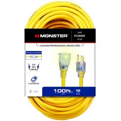 Hot Sale 🔔 Monster Just Power It Up Outdoor 100 ft. L Yellow Extension Cord 12/3 SJTW 🛒