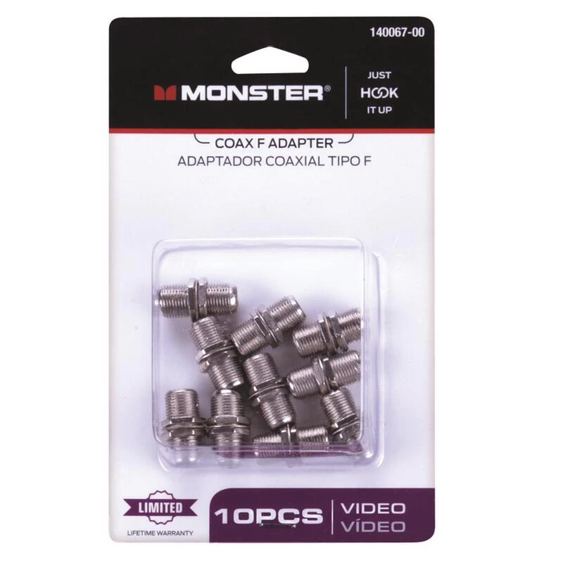 Best Sale ๐ Monster Just Hook It Up Double Female Coax F Adapter 75 ohm 900 MHz 10 pk โญ 3 Best Sale ๐ Monster Just Hook It Up Double Female Coax F Adapter 75 ohm 900 MHz 10 pk โญ