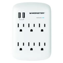 Coupon 😍 Monster Just Power It Up 0 ft. L 6 outlets Surge Protector White 1200 J 💯