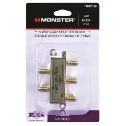 Brand new ๐ Monster Just Hook It Up 4 Way Coax Splitter 75 ohm 900 MHz 4 pk ๐